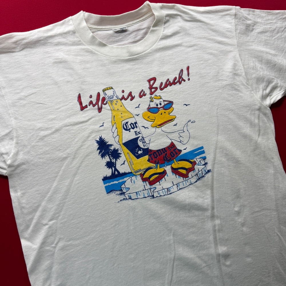 Vintage 80s Corona Extra Life is a Beach Duck Graphic T-Shirt White Mens XL USA